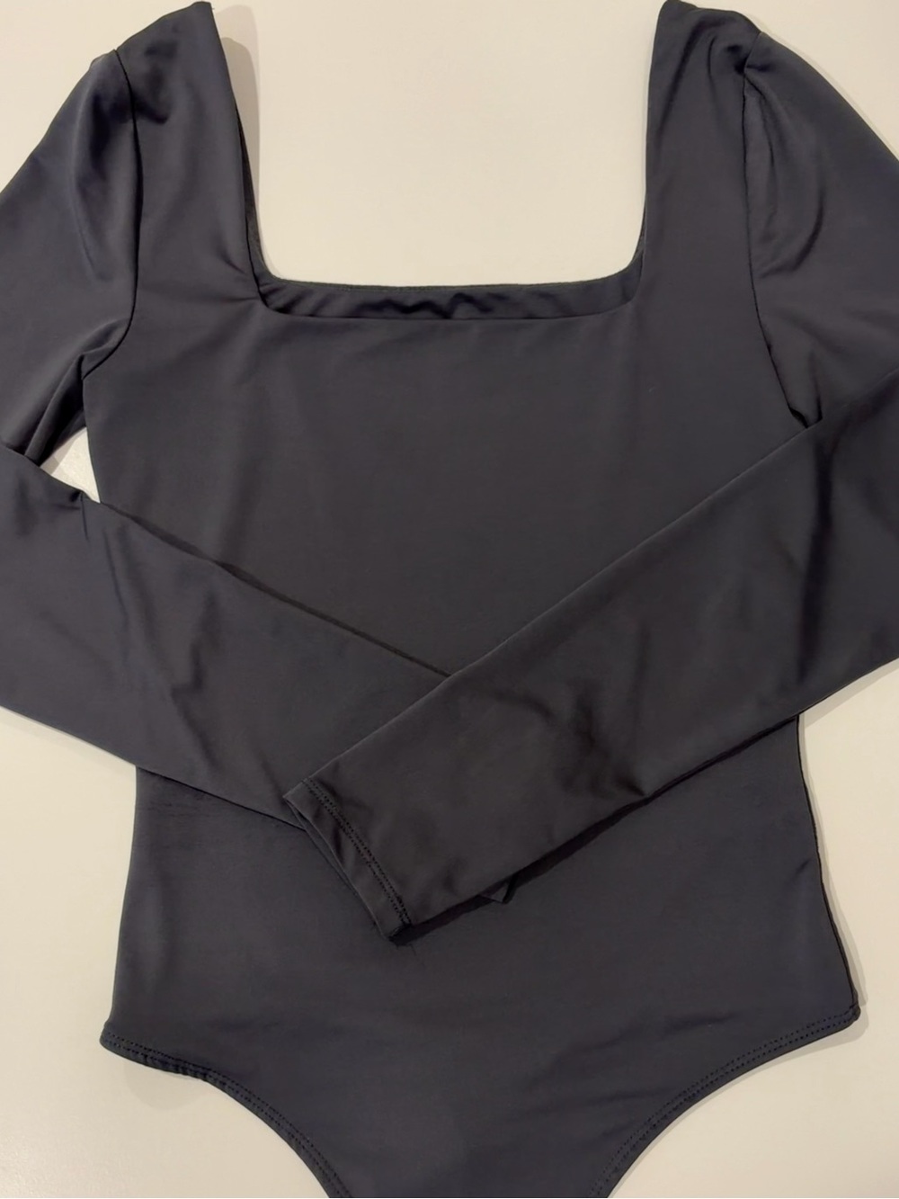 Dark Grey Long Sleeve Square Neck Bodysuit